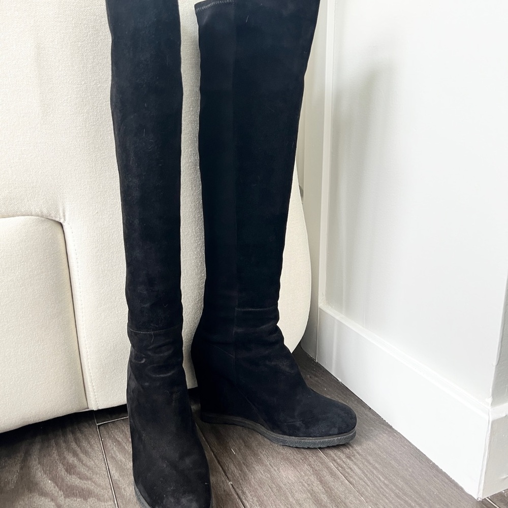 Stuart Weitzman Woman’s Boot Demiswoon Black Suede Leather Over-the-knee